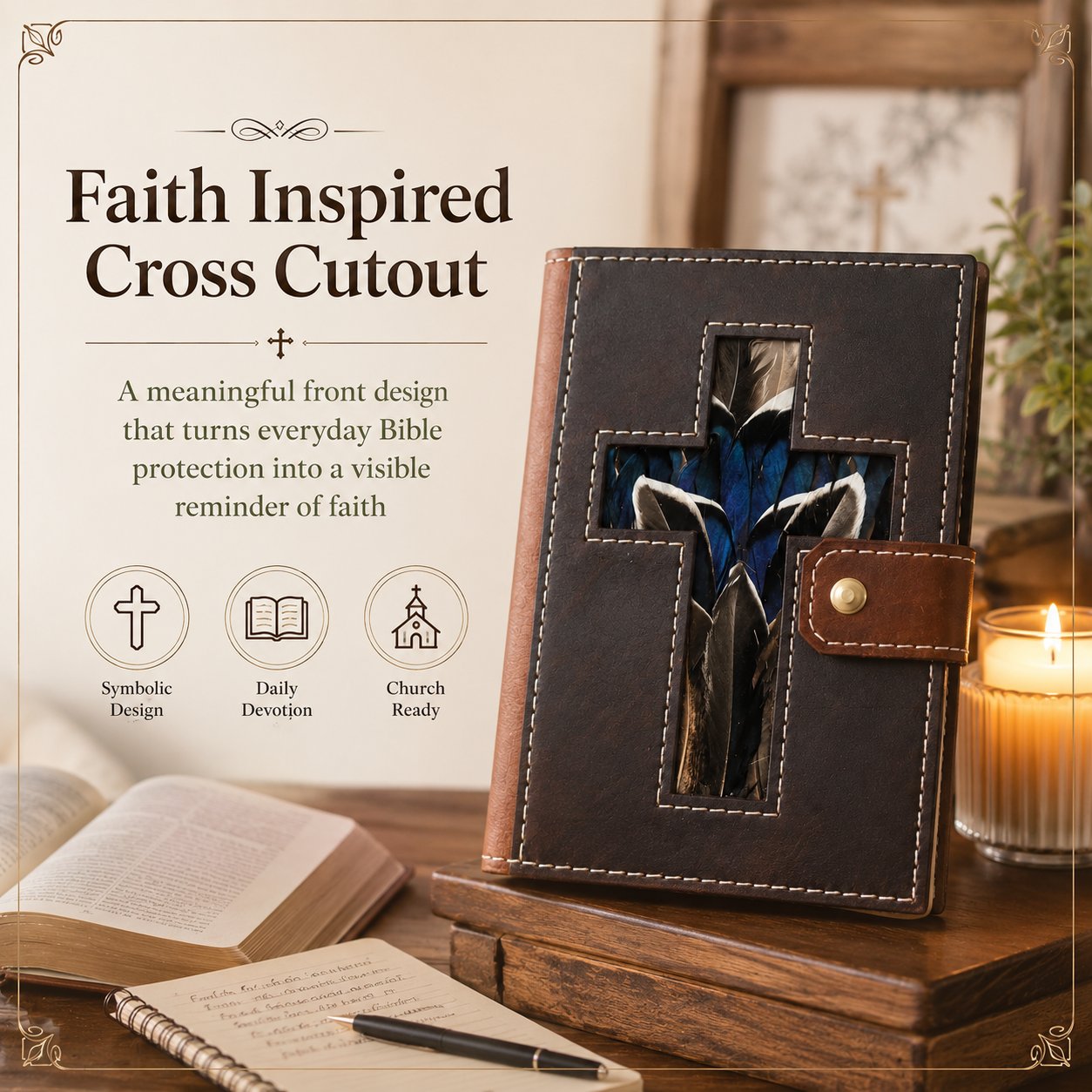 Mallard Feather Leather Bible Cover