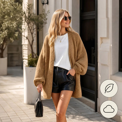 ✨ Cozy Oversized Open‑Front Draped Cardigan Relaxed Sophisticated Knit Cardigan, Timeless Warm Layering Piece for Everyday and Office Casual Looks