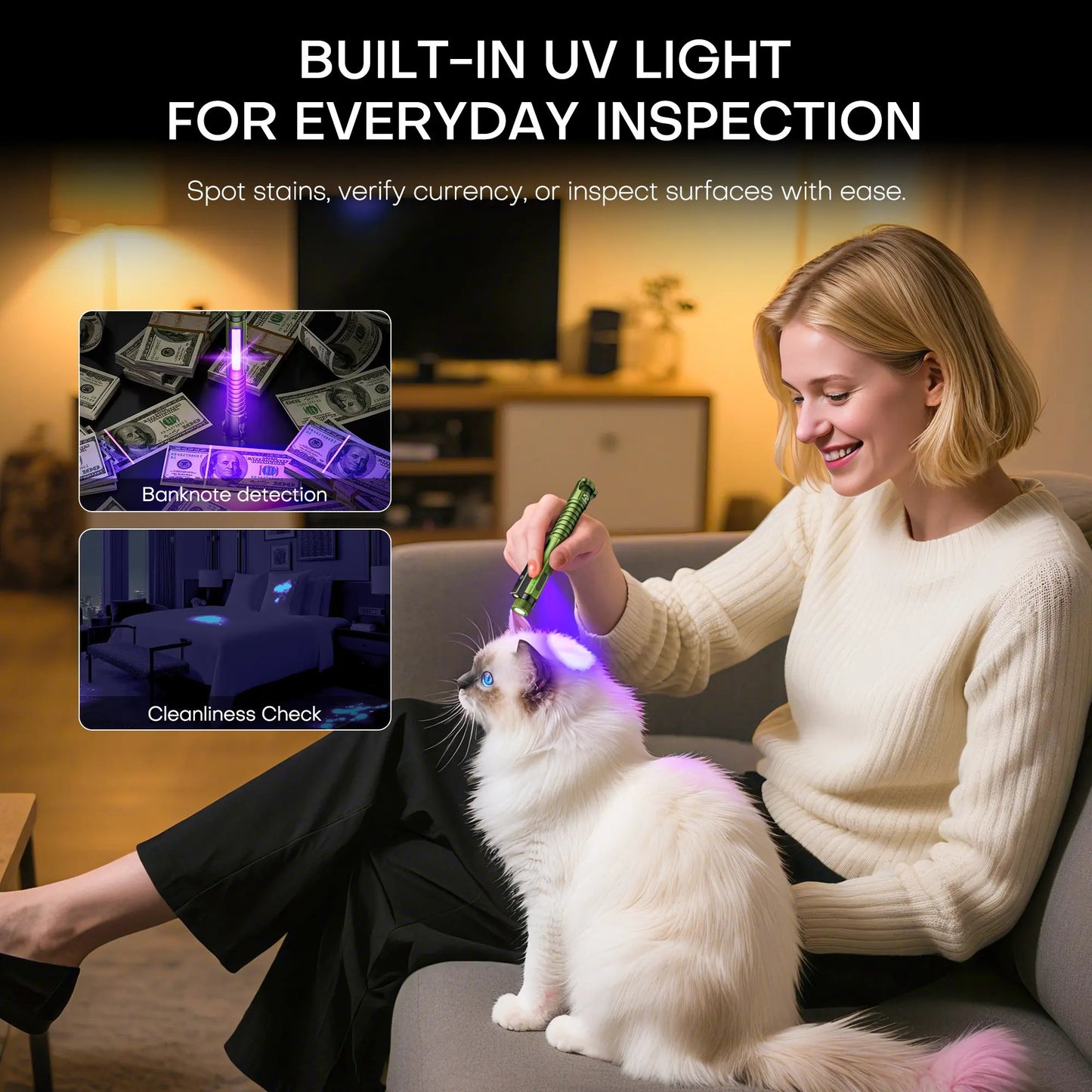 EDC Flashlight Rechargeable,800 Lumen Small Flashlight with Magnetic Clip & Base, 11 Modes LED Flashlight,Glass Breaker&Bottle Opener, USB-C Flashlight for Working,Home and Emergency