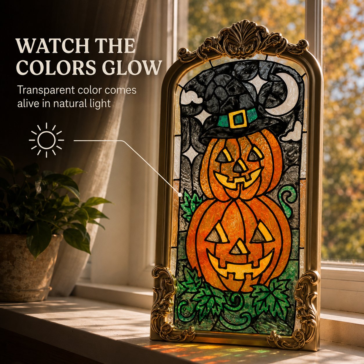 🔥Last Day 49% OFF - 🎃🎨 DIY Halloween Pumpkin Faux Stained Glass Art Kit