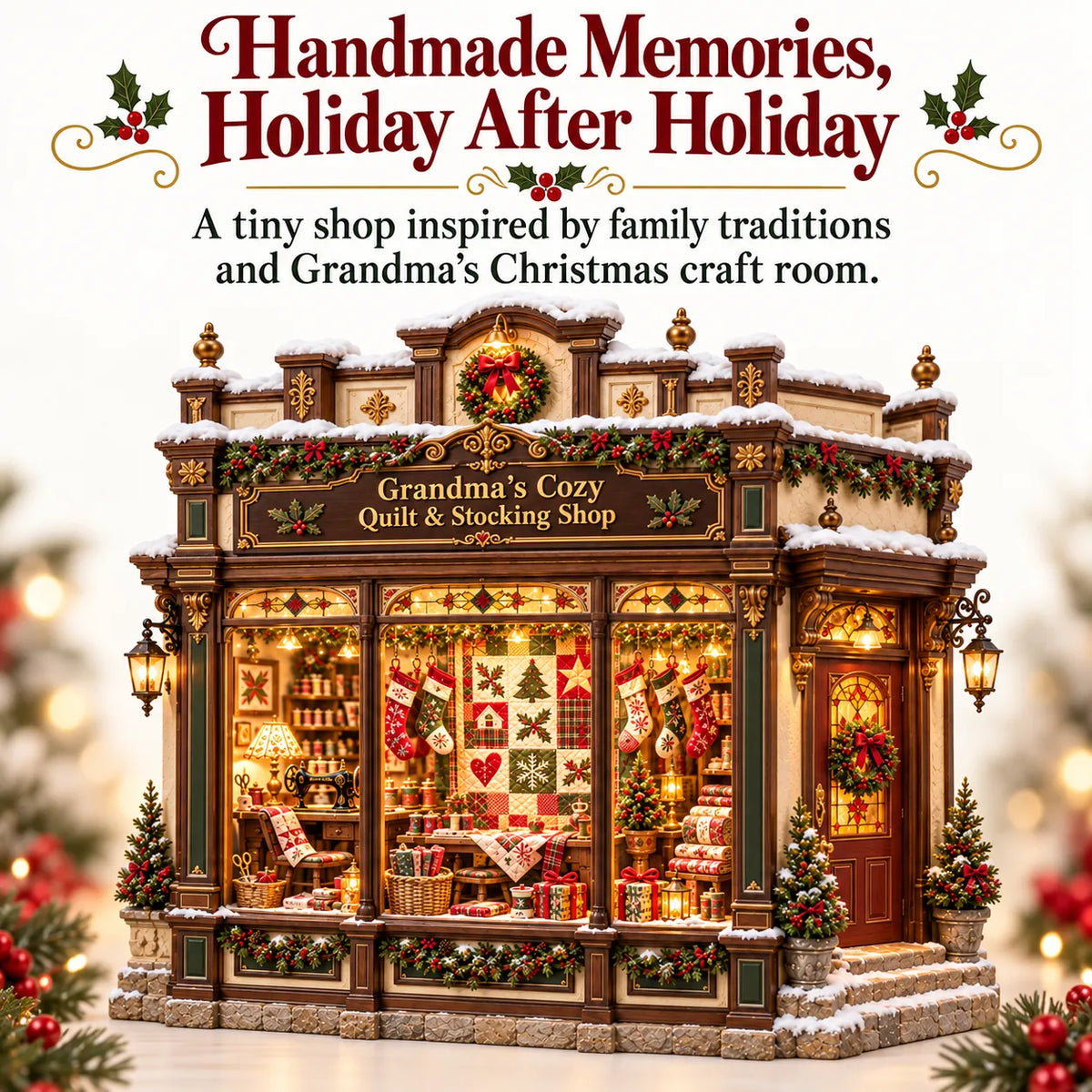 🧵 Grandma’s Cozy Quilt Shop DIY Kit 🎄 | Light-Up Christmas Miniature | Build Your Own Holiday Tradition