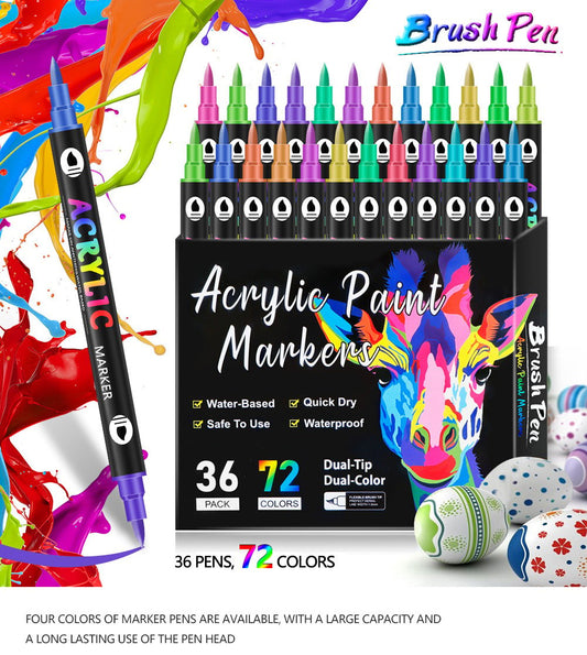 🎉🔥49%OFF - Dual Tip Acrylic Paint Pen Marker - 24/48/72 Colours