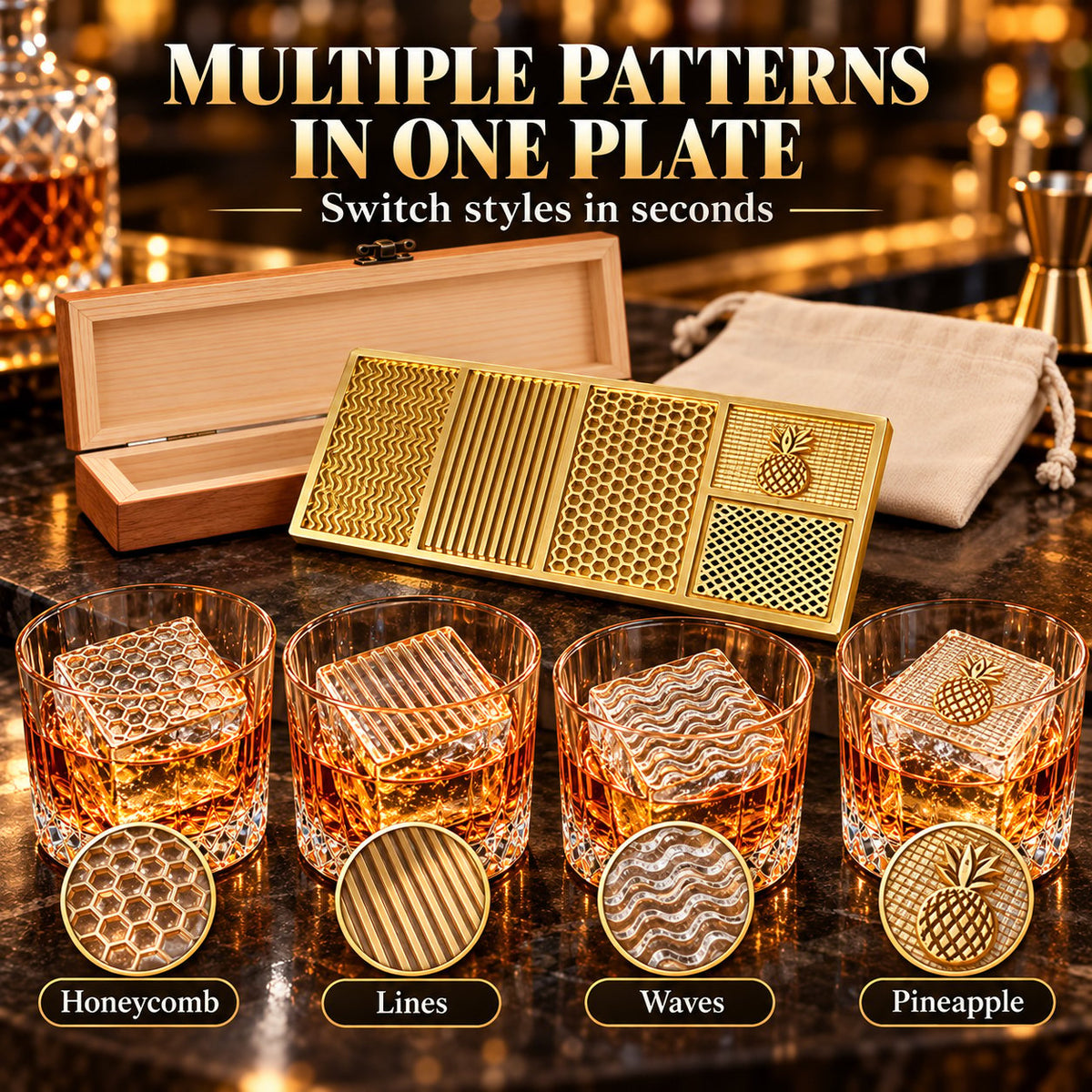 Brass Ice Stamp Plate – Decorative Cocktail & Whiskey Ice Embosser
