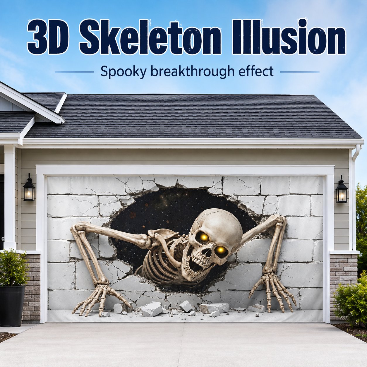 👻Scary Skeleton Breakthrough Garage Door Banner