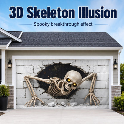👻Scary Skeleton Breakthrough Garage Door Banner