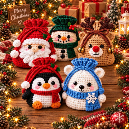 Christmas Crochet Character Gift Pouch – 12 Festive Designs