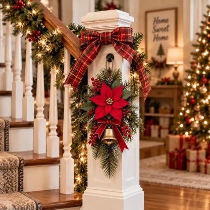 🔥🎁Classic Red Poinsettia Christmas Door Swag
