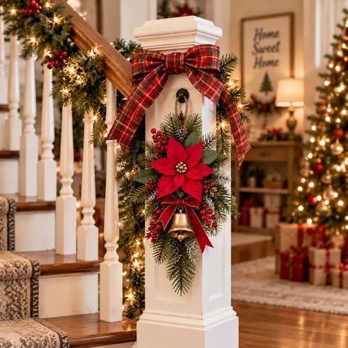 🔥🎁Classic Red Poinsettia Christmas Door Swag