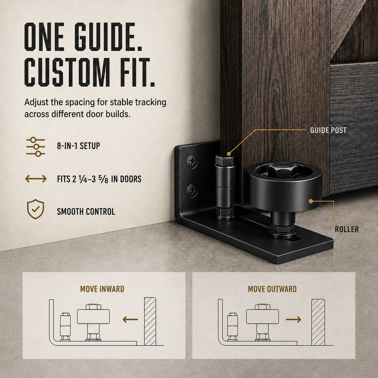 🚪8-in-1 Adjustable Barn Door Floor Guide – Wall-Mount Stay Roller for Smooth, Stable Sliding