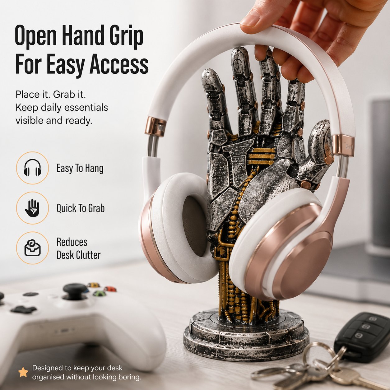 Cyberpunk Mechanical Hand Controller And Headphone Desk Stand