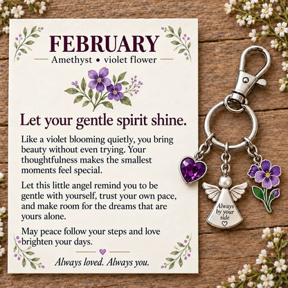 🔥LAST DAY 50% OFF - 👼 Always By Your Side: Birth Month Angel & Flower Keychain + Keepsake Card 🌸