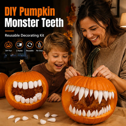 🔥 LAST DAY 49% OFF – 🎃 Monster Grin Pumpkin Decorating Kit | Create Bold 3D Jack-O’-Lantern Faces with Press-In Teeth & Reusable Designs 🦷✨