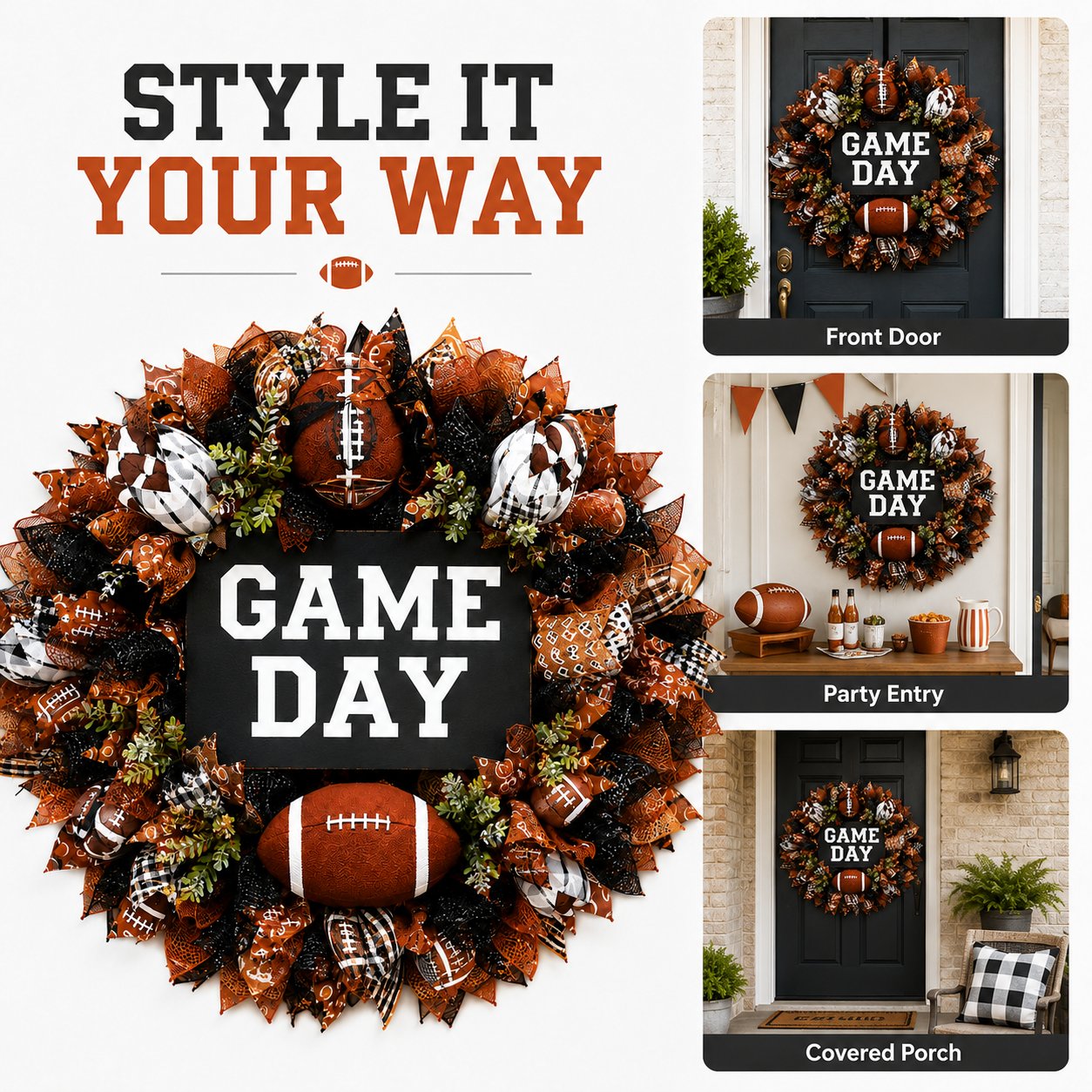 🏈 Handmade Style Football Wreath – Add Game Day Energy To Your Home