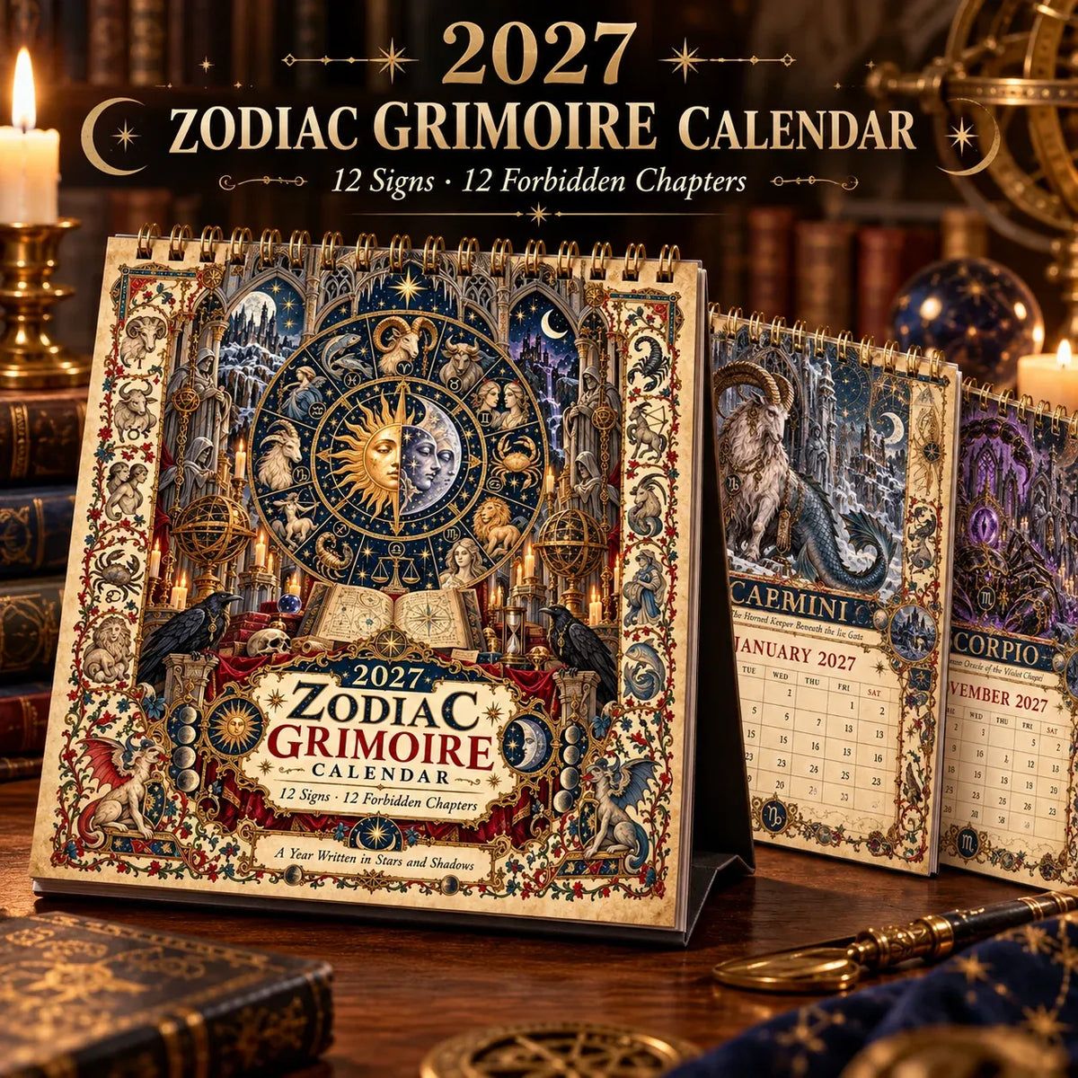 ⏳ Last Day 49% OFF – 🔮 2027 Zodiac Grimoire Desk Calendar | 12 Medieval-Inspired Zodiac Artworks for Astrology & Gothic Art Lovers ✨