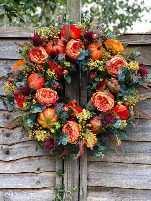 💖Last Day 49% OFF💖 Handmade Fall Peony And Pumpkin Wreath - Year Round Wreath