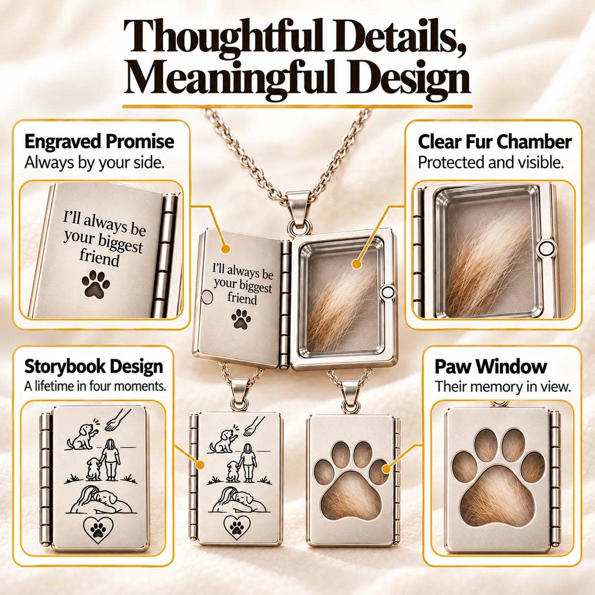 🐾Always Beside Me💕 – Pet Fur Keepsake Storybook Necklace