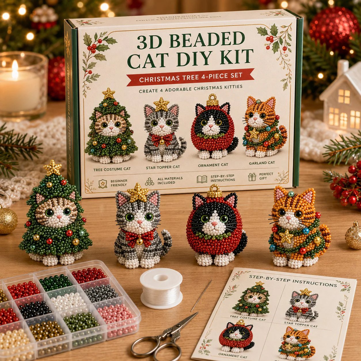 💥🏆Create Your Own 3D Beaded Christmas Cats | Beginner-Friendly DIY Kit🎁