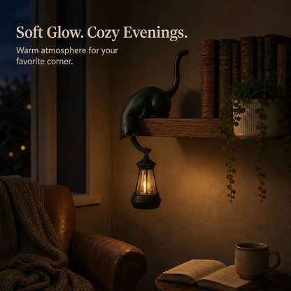 🐈‍⬛🏮 Peekaboo Black Cat Lantern Decor – Cozy LED Shelf Accent for Cat Lovers