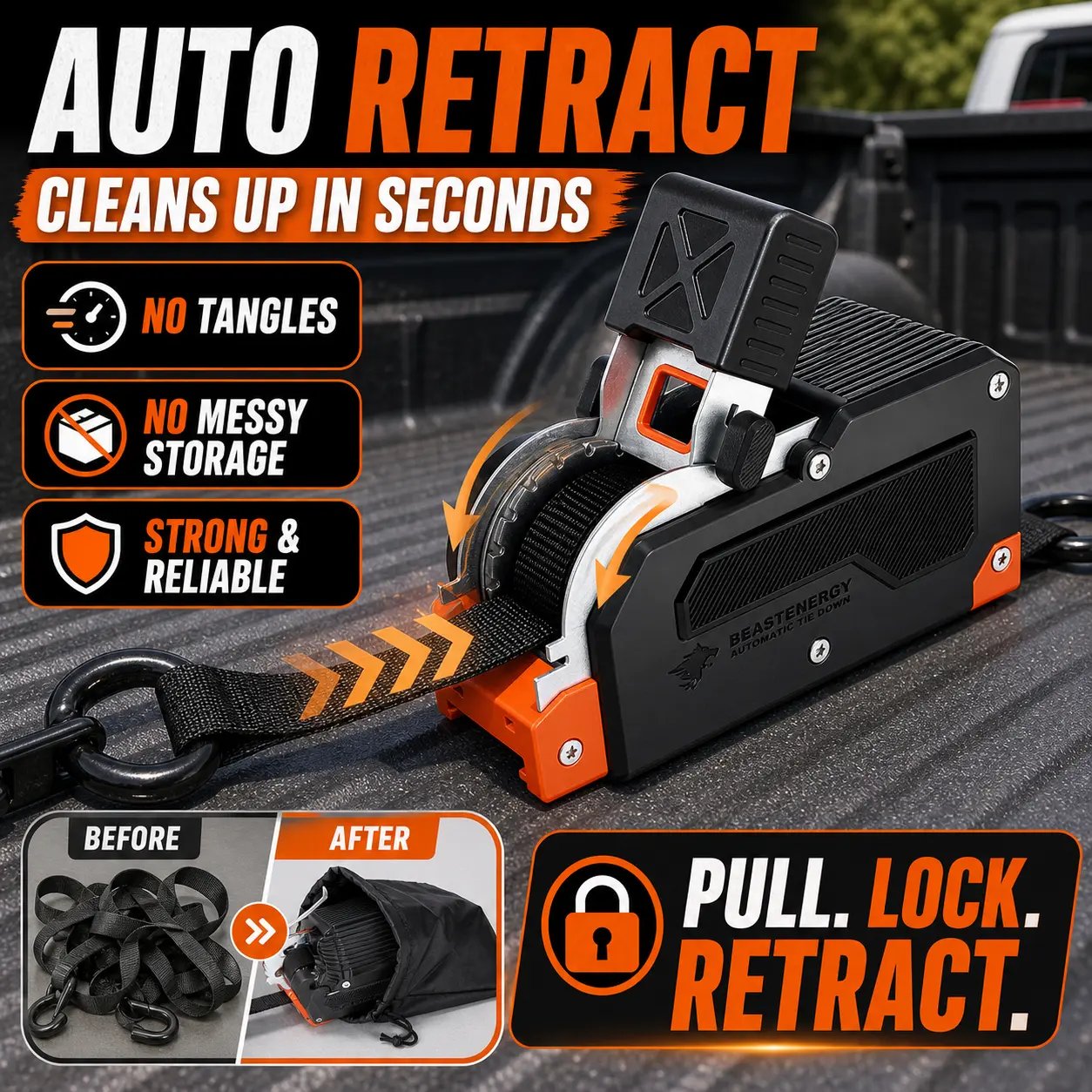 ⏰Limited Stock 60% OFF 🚜 Dual-End Retractable Tie-Down Ratcheting Straps, Large Locking S Hooks for Motorcycle, ATV, Truck
