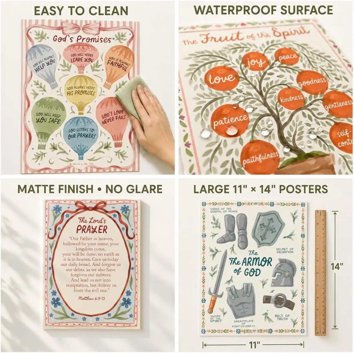✝️15 Pack Hand-Drawn Kids Bible Posters 📜 | Sunday School Homeschool Decor | 🙏NIV Bible Translation