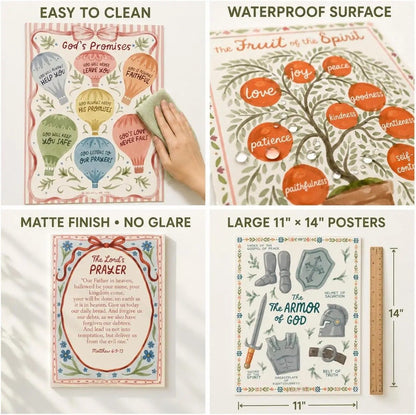 ✝️15 Pack Hand-Drawn Kids Bible Posters 📜 | Sunday School Homeschool Decor | 🙏NIV Bible Translation