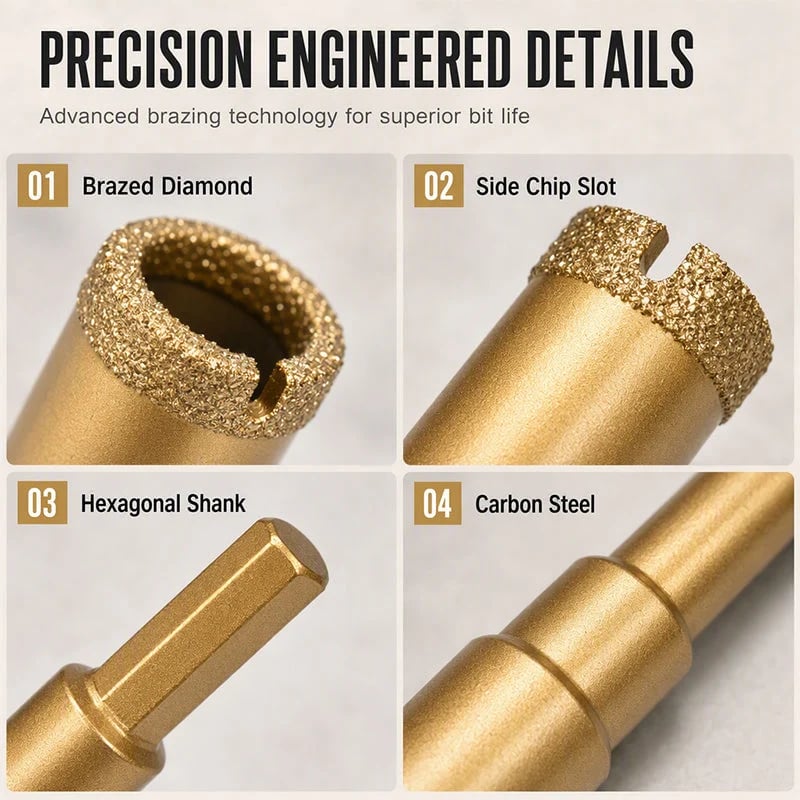 ⏳🔥LIMITED-TIME 50% OFF! ⏰12-Piece Dry Diamond Tile Hole Saw Kit (6-35mm)