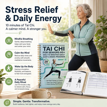 🔥🎁🔥Tai Chi Walking for Seniors, Spiral Bound 28 Day Morning Plan