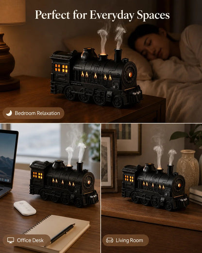 🔥Limited-Time Sale | Vintage Steam Train Humidifier – 300ML Aromatherapy Diffuser with LED Light