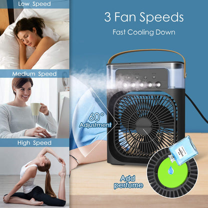 Portable Air Cooler Fan with 5 Spray Misting & 7 Color LED Night Light