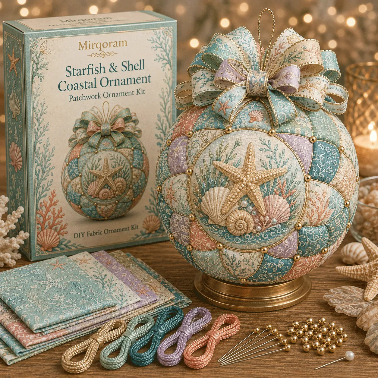 ⏳ Last Day 49% OFF – 🌊 Beginner-Friendly DIY Ocean Treasures Patchwork Ornament Kit Collection | Complete Kit with Coordinated Fabrics, Ornament Form, Coastal Accents & Step-by-Step Guide Included 💕