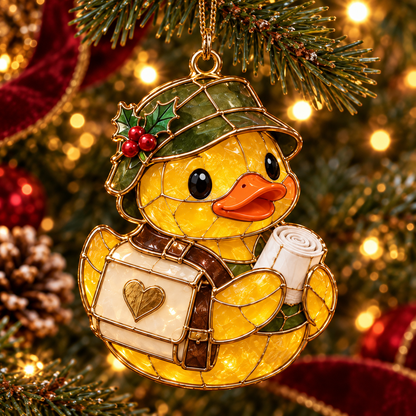 Military Duck Christmas Ornaments – 6-Piece Vintage Stained-Glass Style Gift Set