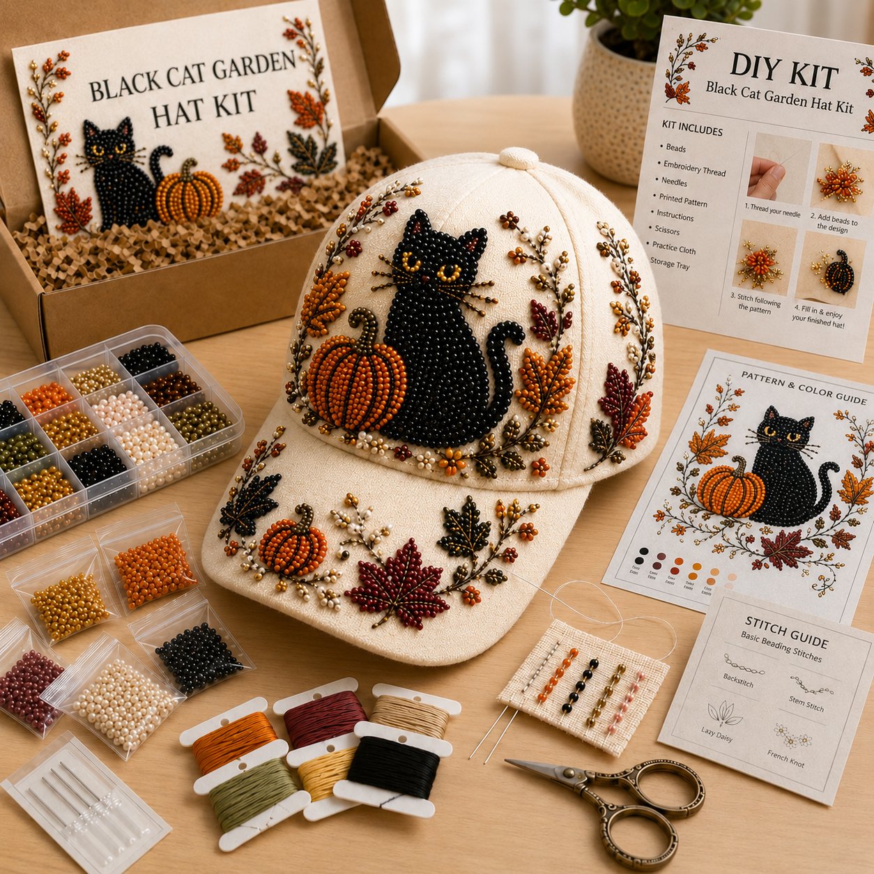 Halloween Beaded Embroidery Hat DIY Kit