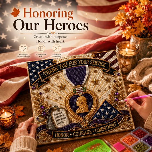 🇺🇸 Last Day Promo: 49% OFF - 💜💎Purple Heart Day Commemorative Pearl Art Kit - Create a Meaningful Tribute to Courage and Service