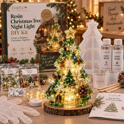 ⏳ Last Day 49% OFF – 🎄Beginner-Friendly Resin Christmas Tree Night Light DIY Kit | Mold, Resin, Fairy Lights & Festive Decorations Included ✨
