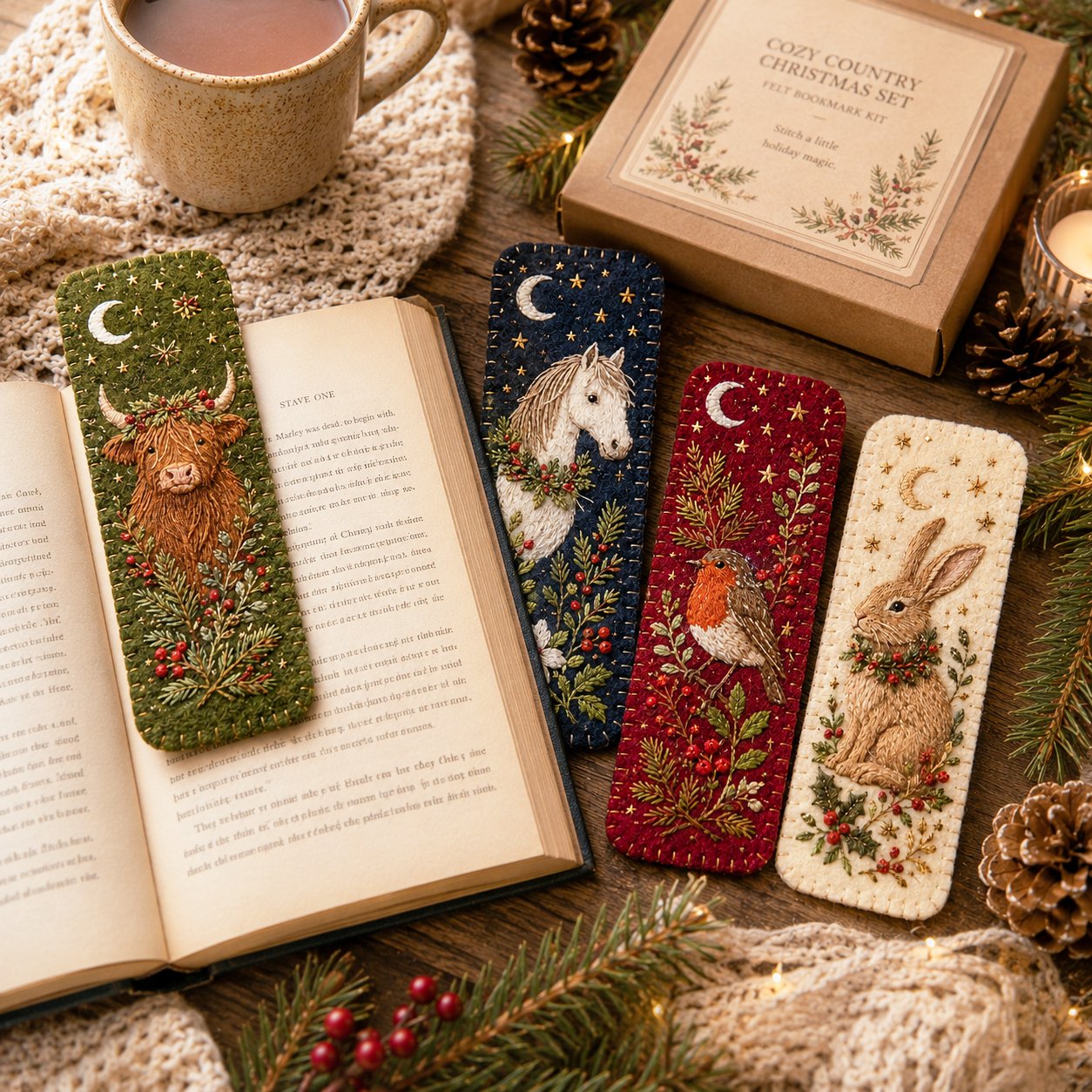 🎄 DIY Felt Embroidery Bookmark Kit