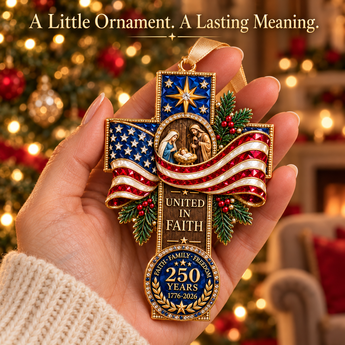 2026 United in Faith Nativity Cross Christmas Ornament – 250th Anniversary Keepsake Gift