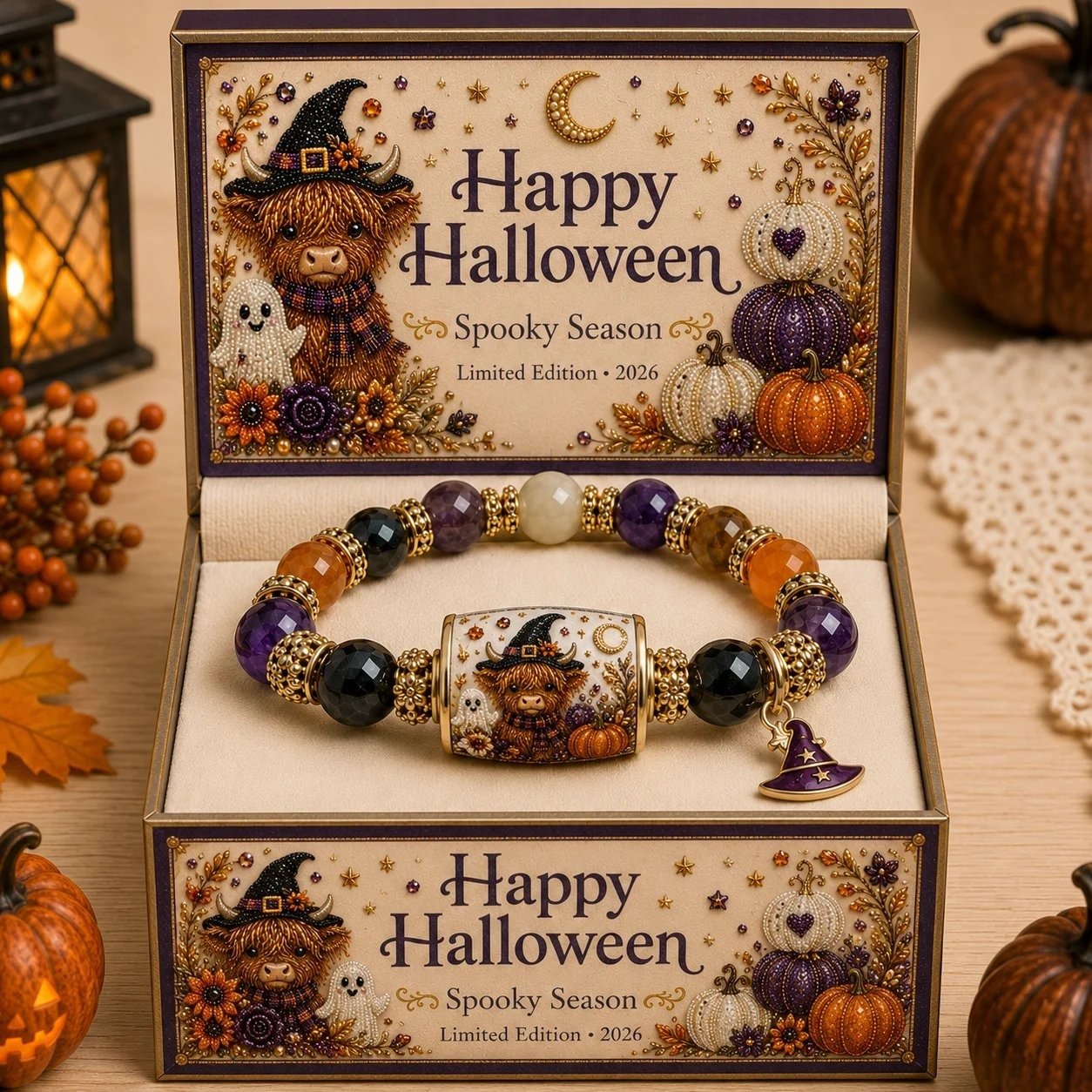 🎃 Limited Edition Halloween Black Cat & Pumpkin Beaded Bracelet Set | Spooky Cute Gift Jewelry