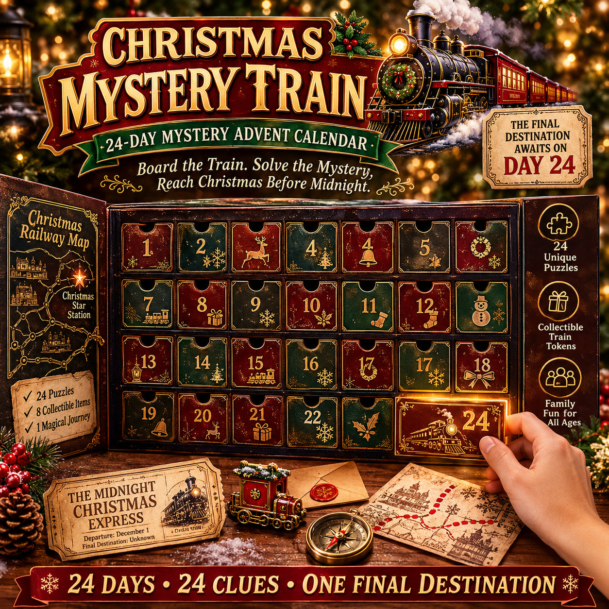 ⏳ Last Day 52% OFF – 24-Day Mystery Adventure Advent Calendar Collection | 24 Clues, Hands-On Puzzles & One Final Reveal