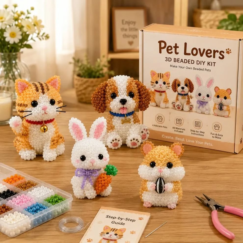 3D Beaded Animal Craft Kit – Relaxing 4-Piece DIY Set
