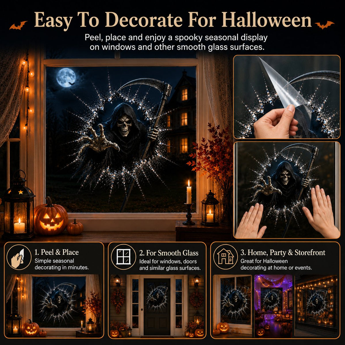🎃 2026 Halloween Window Decals – 3D Crack Glass Spooky Decorations for a Haunted Halloween Scene