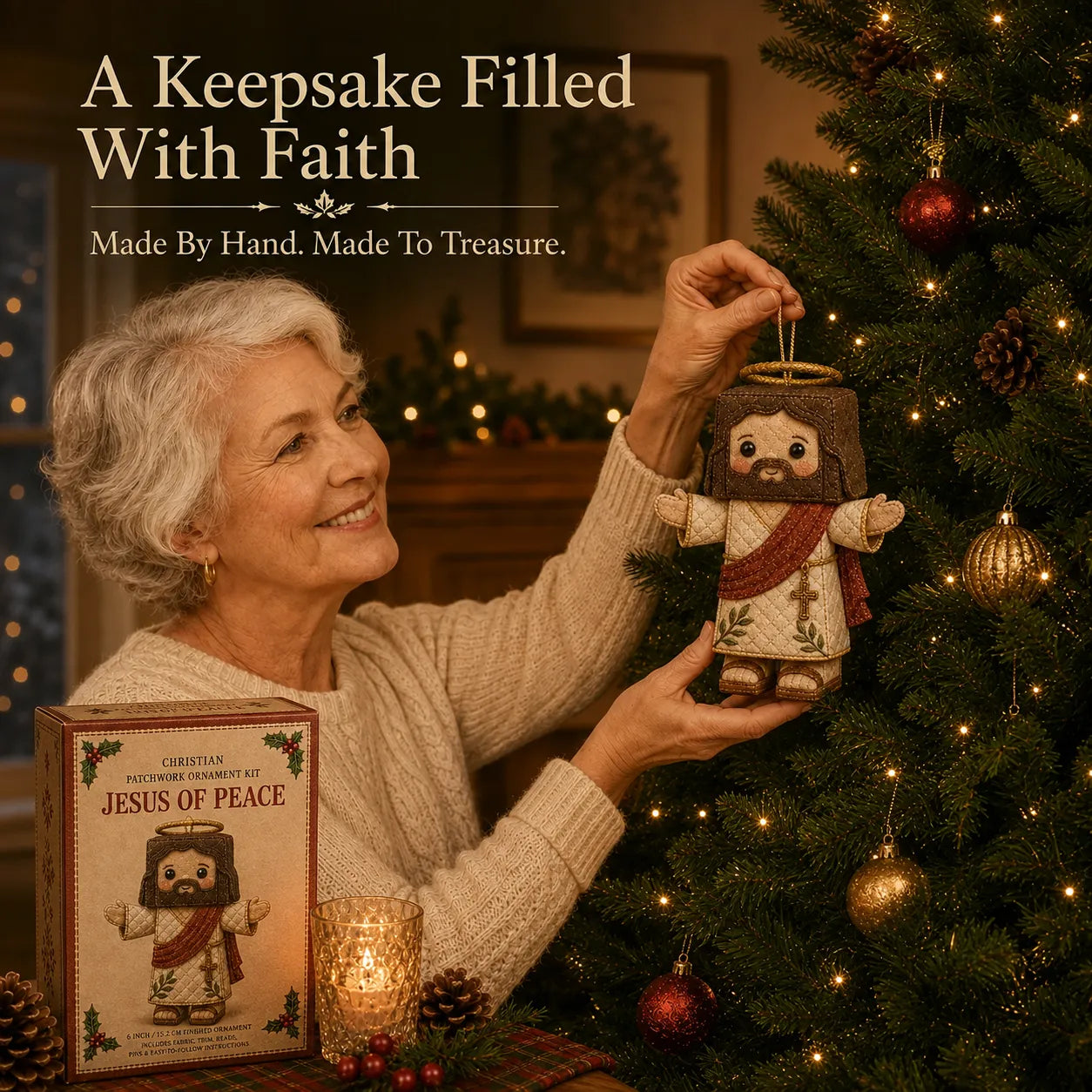 ⏳ Last Day 49% OFF – ✝️ Beginner-Friendly DIY Christian Block Figure Patchwork Ornament Kit Collection | Complete Kit with Pre-Cut Fabrics, Padded Ornament Form & Step-by-Step Guide Included 💕