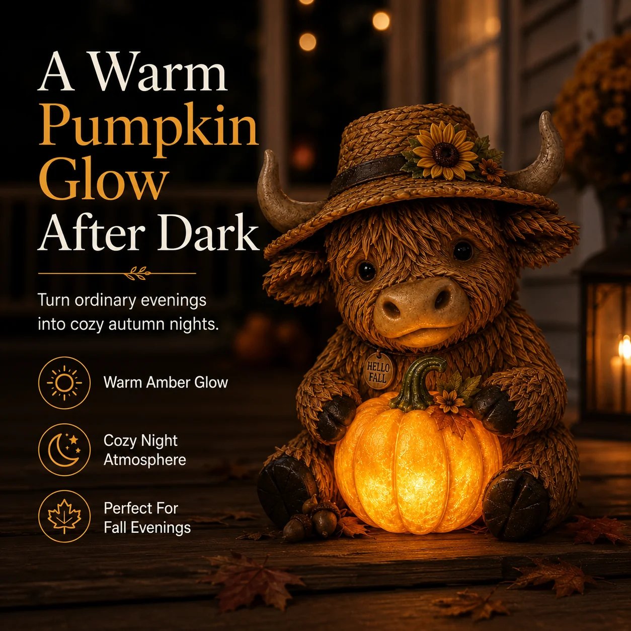 Solar Highland Cow Pumpkin Light