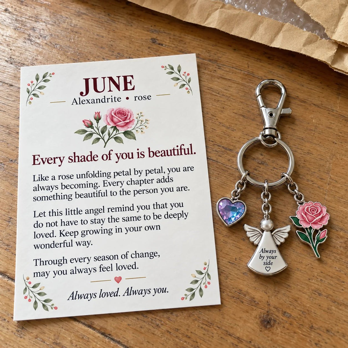 🔥LAST DAY 50% OFF - 👼 Always By Your Side: Birth Month Angel & Flower Keychain + Keepsake Card 🌸