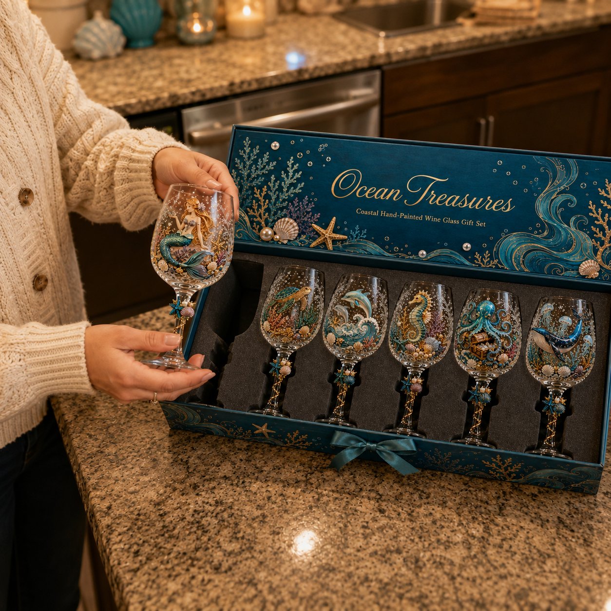 ⏳ Last Day 49% OFF – 🌊 3D Ocean Treasures Sculpted Glass Collection | Premium Clear Stemware with Raised Marine Figures, Shell & Pearl Details & Underwater-Inspired Accents ✨