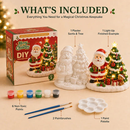 ⏳ Last Day 49% OFF – 🎨 Beginner-Friendly DIY Light-Up Santa & Christmas Tree Painting Kit | Complete Kit with Unpainted Plaster Scene, 6 Paints, 2 Brushes & Mixing Palette Included 💕
