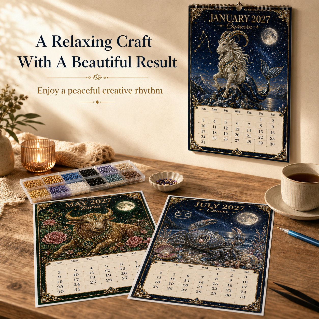 ⏳ Last Day 49% OFF – 🌙 Beginner-Friendly 2027 Twelve Zodiac Bead Art Calendar Kit | Complete Kit with Zodiac Design Base, Decorative Beads & Step-by-Step Guide Included 💕