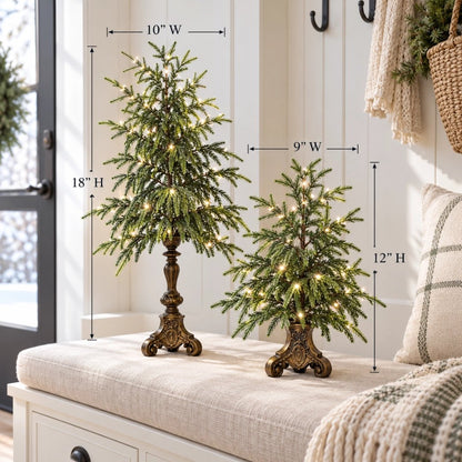 🎄 Vintage Lighted Norfolk Pine Trees | Warm LED Pedestal Decor