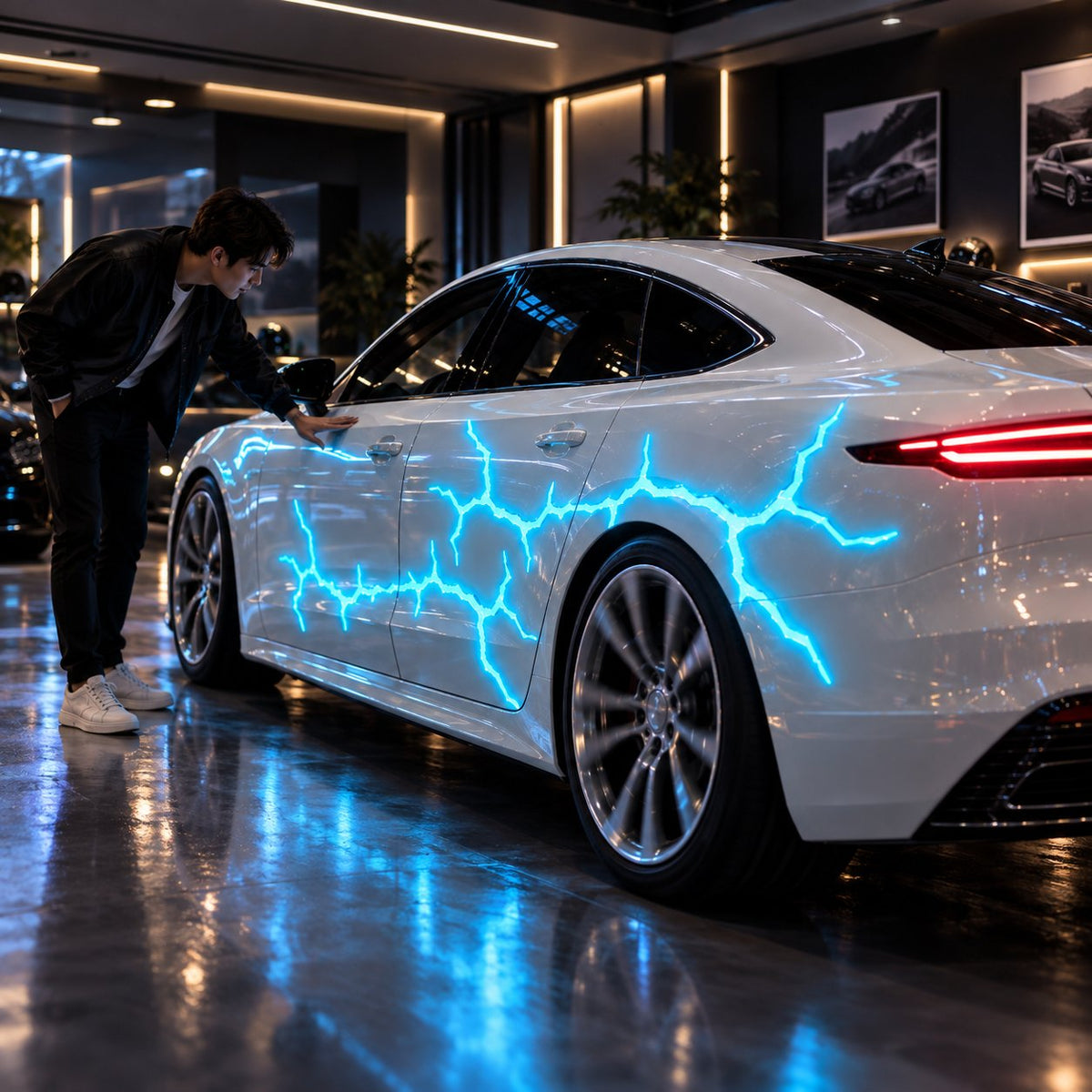 Liquid Laser Glow Car Wrap, Streaming Thunder Light Luminous Vinyl Film for Custom Car Styling & Night Car Show