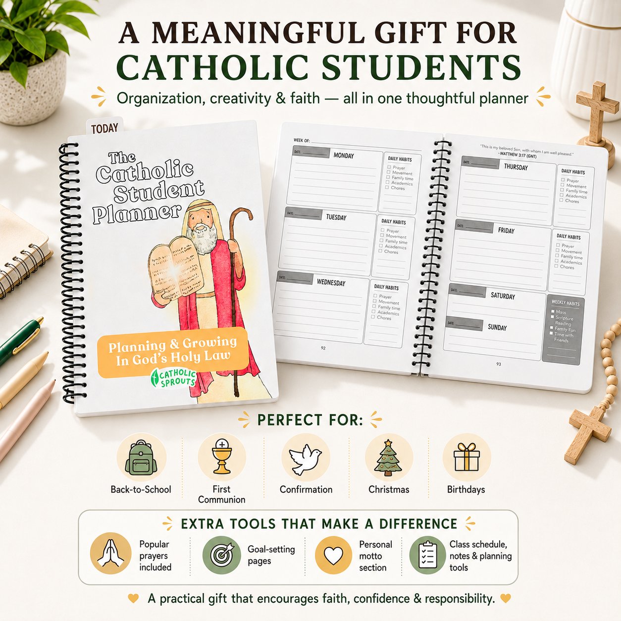 ✨ The Catholic Student Planner — A Faith-Filled Planner To Help Kids Stay Organized, Reflect & Grow