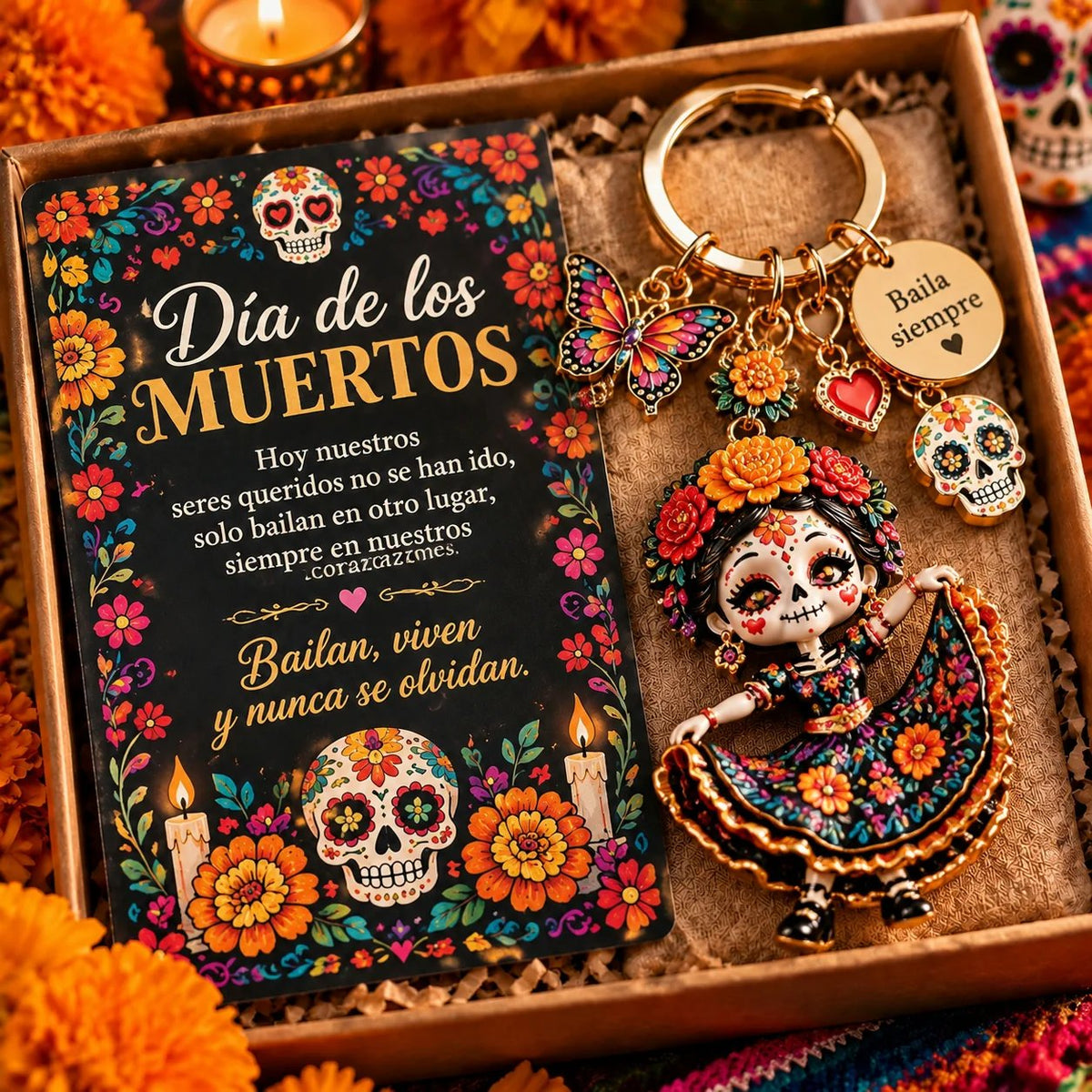 Día de Muertos Charm Keychain – 4 Colorful Styles